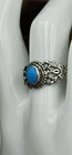 Old Vintage Southwestern Native Ornate Sterling Silver Turquoise Ring Size 7.5