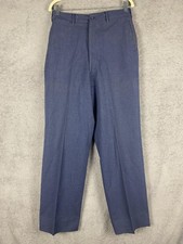 Vintage Wool Dress Pants Mens 30x31.5 Blue Straight Leg Classic Suit Trouser 90s