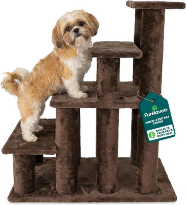 Steady Paws 4-Step Pet Stairs for High Beds & Sofas - Brown