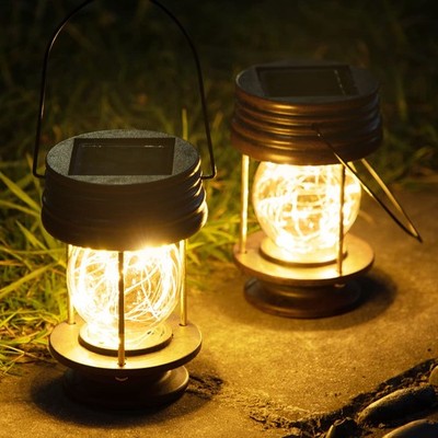 2 luces solares LED para colgar jardín al aire libre luz colgante de linterna