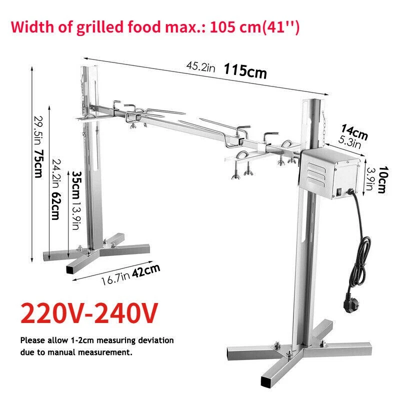 Elektrischer Grill Drehspieß mit Motor 15W, BBQ Set bis 70 kg, Edelstahl - Bild 2 von 4