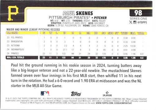 2025 Topps #98 Paul Skenes - Picture 2 of 2