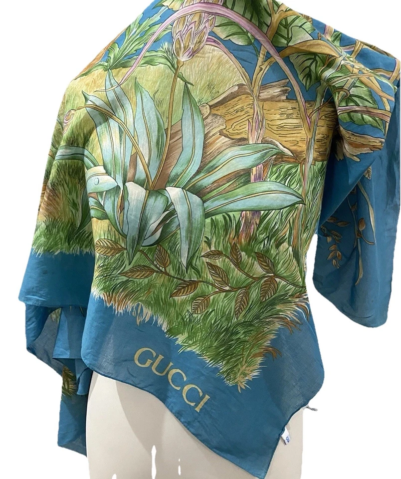Хлопковая шаль S41#Gucci Jungle Tiger 53 дюйма x 52 дюйма парео упаковка - есть пятна и пульсы - Изображение 3 из 4
