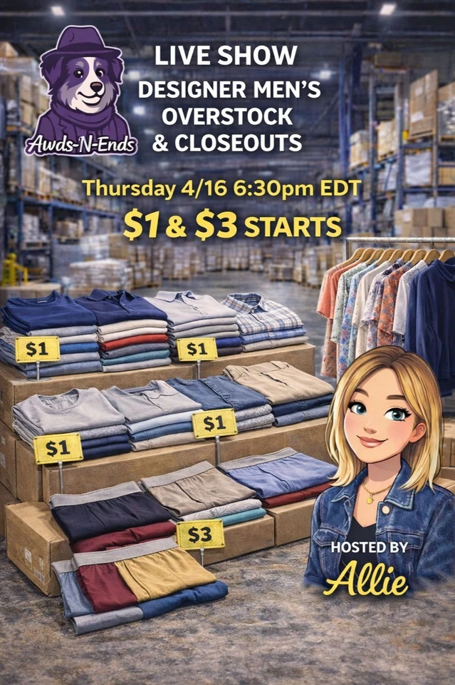 Designer Name Brand Men's Closeouts & Overstock $1 & $3 Starts!