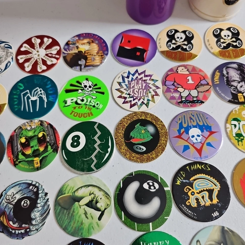 Vintage Pogs Milk Caps Lot Mixed Lot Of 169 W/ Slammers & Containers 90's - Image 3 of 4