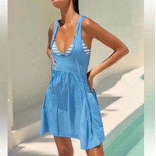 Anthropologie Womens Mini Dress Blue Size XSmall Tie Cover Up Beach Tropical NWT