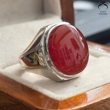 Elegant Red Agate Stone Ring 925 Sterling Silver Vintage Handmade Aqeeq Jewelry