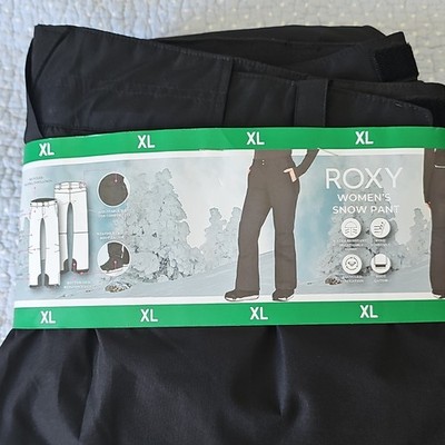ROXY Womens XL Black Snow Pants Insulated Water/Wind Resistant Boot Gaiter
