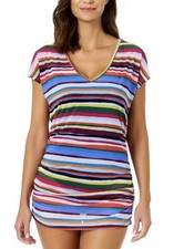 Anne Cole Women s Mesh Striped V-Neck Coverup Size M