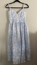 Lulus Dress Midi Eylet Blue White Small Cottage Core Boho