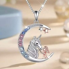 Elegant 925 Sterling Silver Rhinestone Unicorn Fashion Jewelry Pendant Necklace