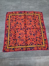 Vintage Anne Klein 100 Silk Scarf Red Blue Gold Leaf Pattern Robinson Golluber