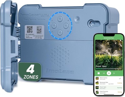 ImoLaza Outdoor Smart Sprinkler Controller, 4-Zone WiFi Irrigation (Blue)