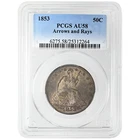 1853 50C Liberty Seated Half Dollar PCGS AU58 Arrows and Rays Rare Coin