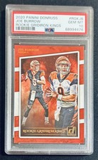 2020 JOE BURROW ROOKIE CARD PANINI DONRUSS GRIDIRON KINGS RGKJB PSA 10 GEM MINT. rookie card picture