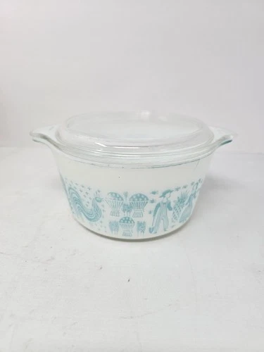 Vintage Pyrex 473 1 Qt Casserole Turquoise Butterprint 470-C Lid Cinderella USA