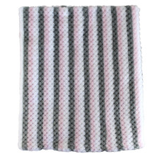 Swiggles Textured Fleece Baby Blanket Plush Gray Pink White Stripe 29 x 37
