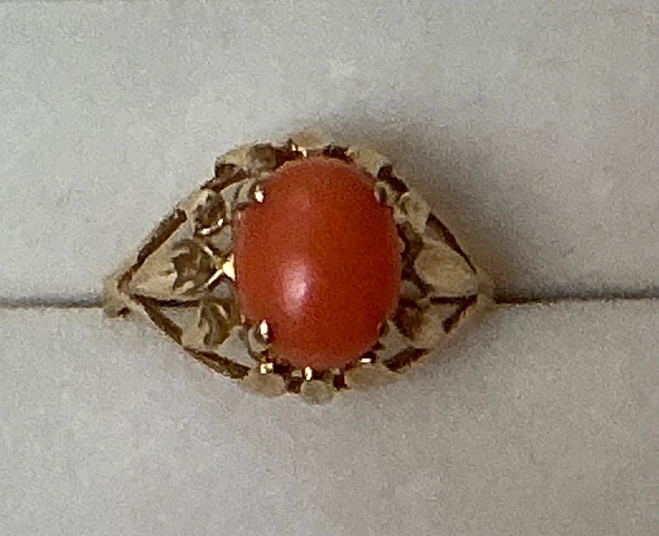 Vintage 14k Engelshautkoralle Ring, Gr. 6,5, 2,09 Gramm - Bild 2 von 4