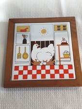 Vintage Ceramic Tile MCM Chicken Hangable Tri...