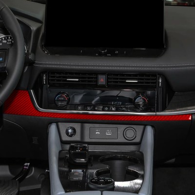 For Nissan Rogue X-Trail 21-25 Red Carbon Fiber Center Console Panel Cover Trim