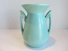 Early Vintage Ceramic Haeger Turquoise Blue Vase 2 Handles Label Matte Glaze 6"