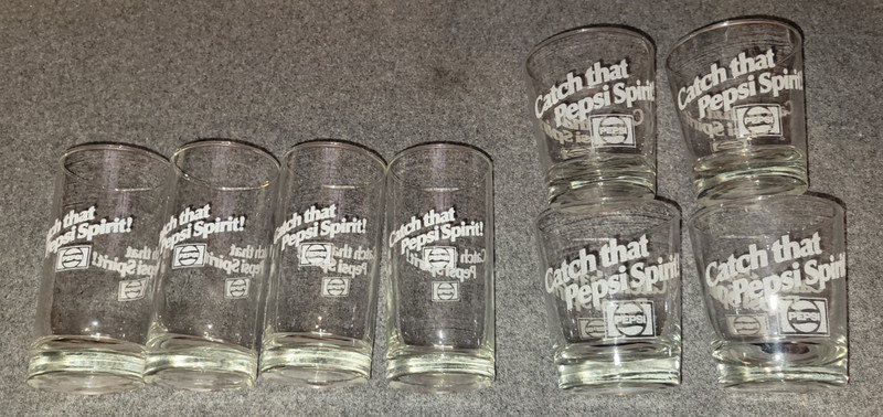 Vintage Catch that Pepsi Spirit Textured Lettering Glasses 4 12oz and 4 Tumblers