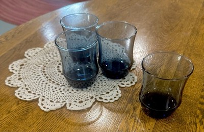 Set Of 4 Libbey Glass Apollo Blue 3 Tulip Juice Tumbler