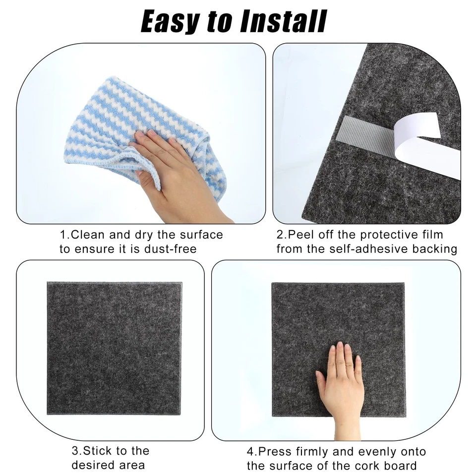 Large Cork Board 36" x 24", 6 Pack Felt Wall Tiles with 30 Pcs Pushpins, Bull... - Image 4 of 4