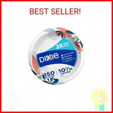 Dixie Large Paper Plates, 10 Inch, 150 Count, 2X Stronger , Microwave-Safe, Soak