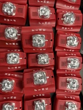 Lot of 10 System Sensor P2R Wall Mount Horn Strobes Red, with Mounting Bracket