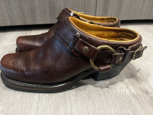 Frye Harness Mules Boots Womens Size 6.5 M Brown Leather Made In USA Clogs 70760 - Picture 2 of 5