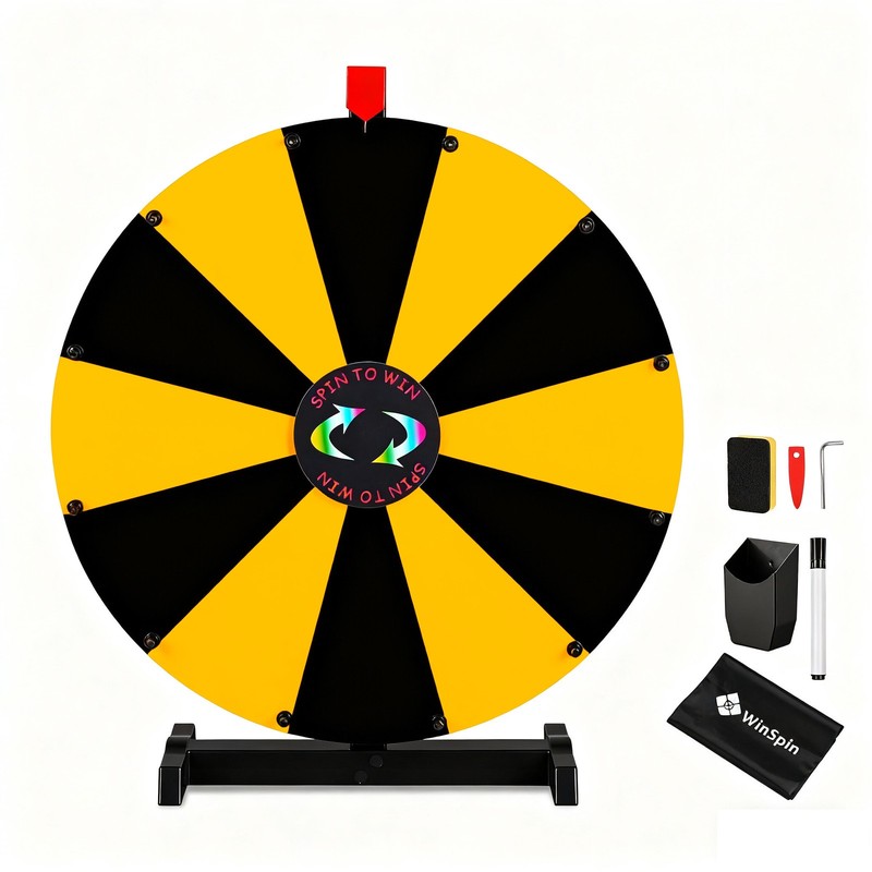 WinSpin 24" Display Prize Wheel Black & Yellow Modular Custom Tabletop 12 Slots