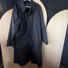 Botany 500 Trench Coat Mens 52 X-Long Black Faux Fur Lined Overcoat USA Made