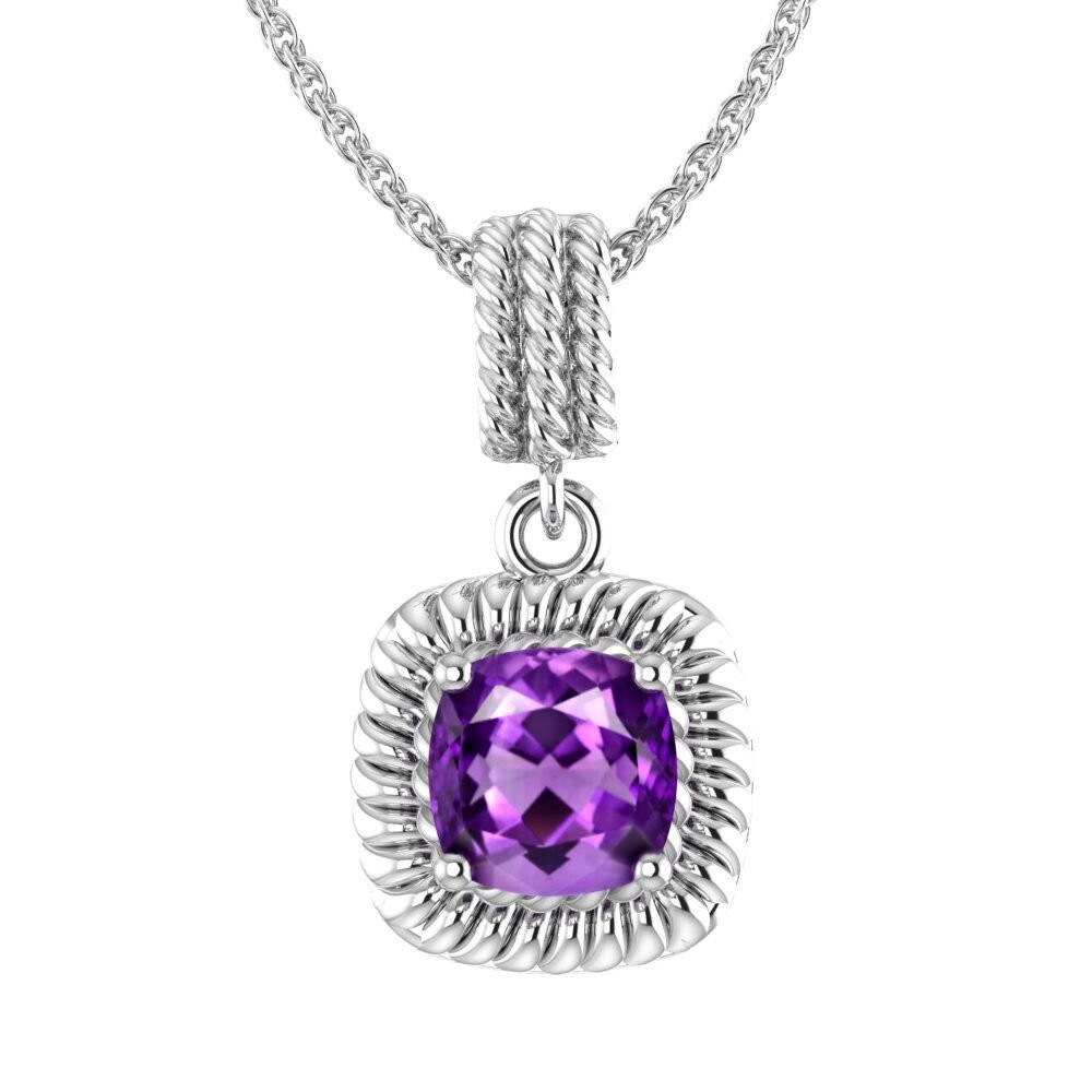 Womens 925 Sterling Silver 1.7 Ct. Amethyst Gemstone Pendant Purple 18