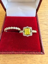 Fancy Yellow Canary Diamond Radiant 14K White Gold 1.12Ct with Wedding Band