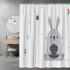 Cute Bunny Shower Curtain with Tulip Print and Polka Dots
