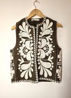 Zara Embroidered Waistcoat Size M Khaki Green Cream Floral Boho Folklore Gilet