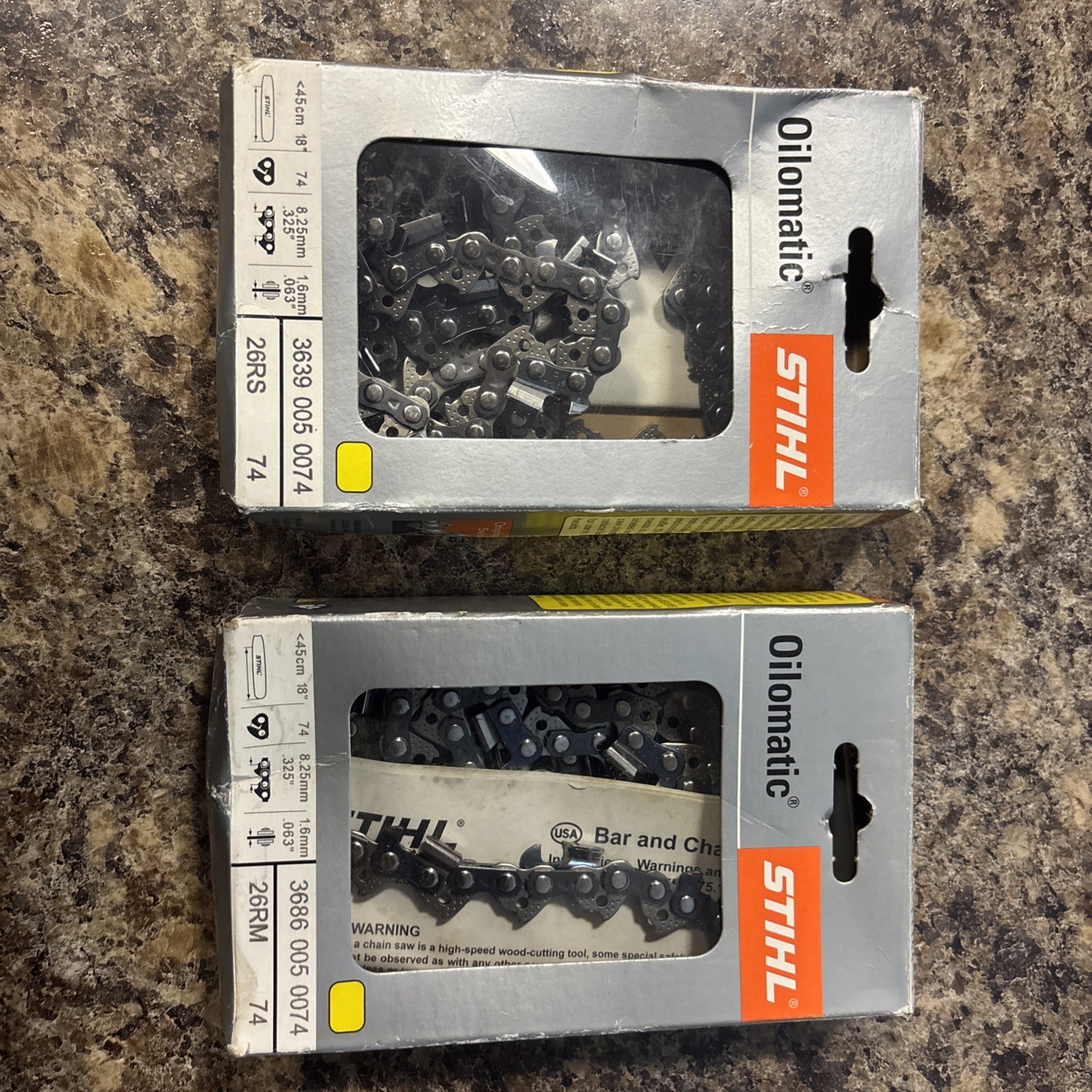 STIHL Oilomatic 26RS74 18 inch Chainsaw Chain Loop 74 Drive Links (lot Of 2)
