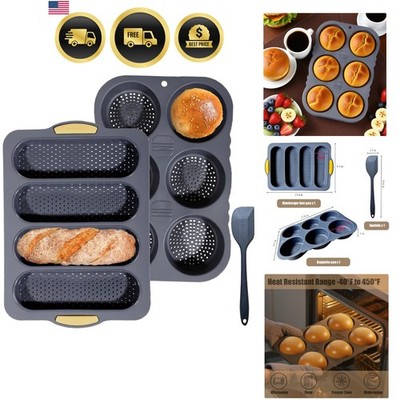 3 PCS Silicone Hamburger Bun Pan and Baguette Pan Set, Non-stick French Bread...
