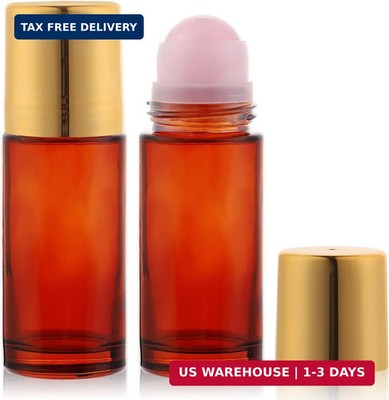 2 pack 1.7oz Large Amber Glass Roll on Bottles Rose Quartz Roller Ball Applicato