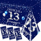 GREHUMOR 3pcs 13th Birthday Tablecloth Silver Blue 70.8X42.5 inches, 