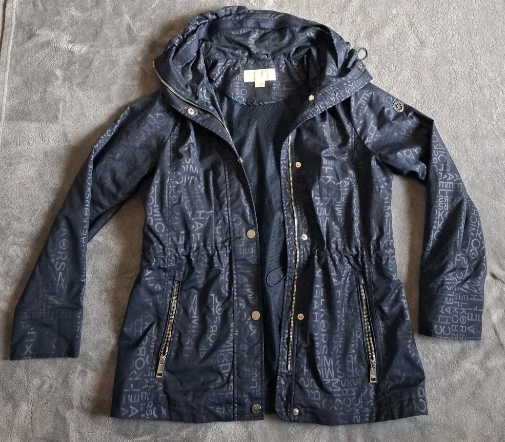 Michael Kors Womens Jacket Medium Blue Hooded Anorak Rain Coat Windbreaker