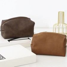 New solid-color high-end PU makeup bag, large-capacity portable hand-held toilet
