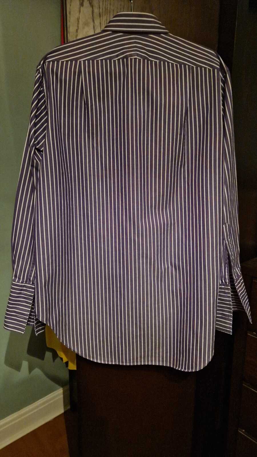 TM LEWIN ‘Luxury’ purple/white striped shirt, 17” collar, 34.5” sleeve