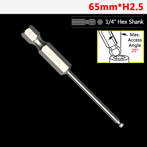 65/100/150mm Ball-End Hex Screwdriver Bit Set 1/4" Hex Shank H2.5 H3 H4 H5 H6 H8 - Picture 14 of 30