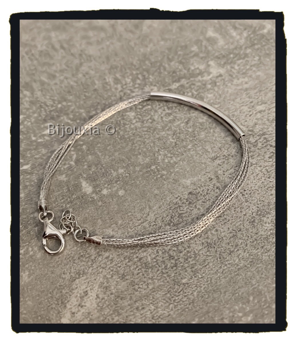 Bracelet Argent Massif 925 - Multi-chaînettes Avec Barrette Rigide, Rhodié - Neuf Avec étiquettes