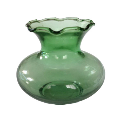 Vintage Anchor Hocking Green Glass Ruffle Vase Flared Scalloped Top Small 3.5''