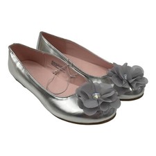 Flowers Nina Muriel Ballet Flat Flower w Rhinestone Metallic Silver Youth Girl 5