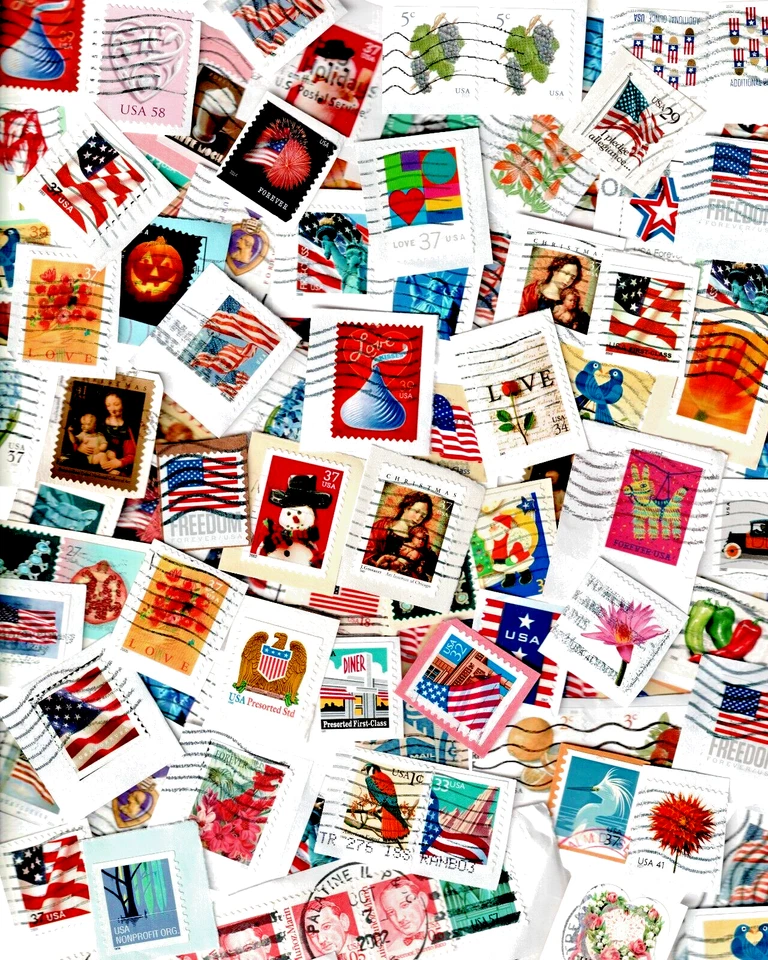 ONE THOUSAND STAMPS (1000) UNITED STATES Kiloware MISSION MIX Canceled On Paper - Image 2 of 4