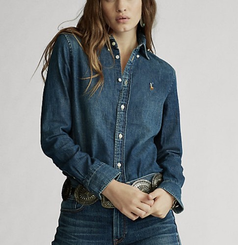 Ralph Lauren donna TG S camicia in jeans denim scuro custom fit | eBay